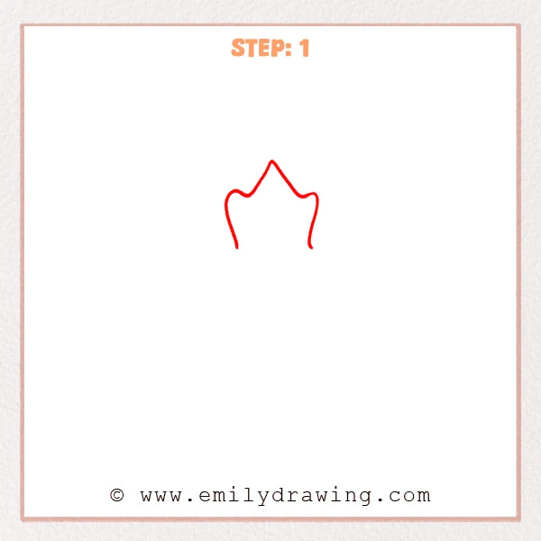 how to draw a fall leaves - Early sketch of a fall leaf showing the top point and two rounded side lobes, with the lower part still open.